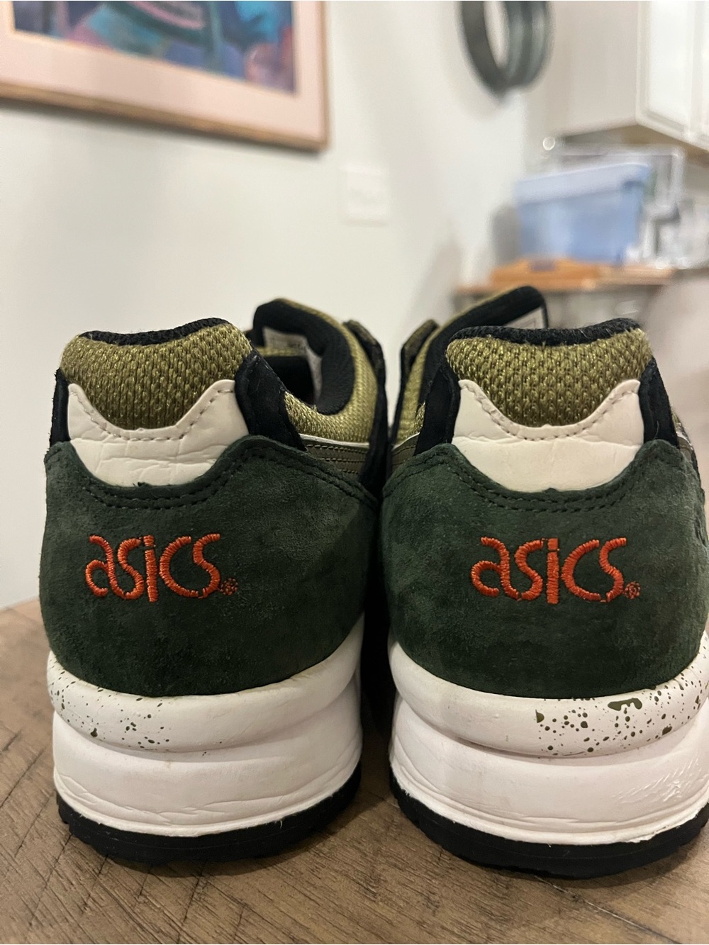 ASICS Olive Green Suede & Mesh Trainer with Orange Accents - Picture 16 of 16
